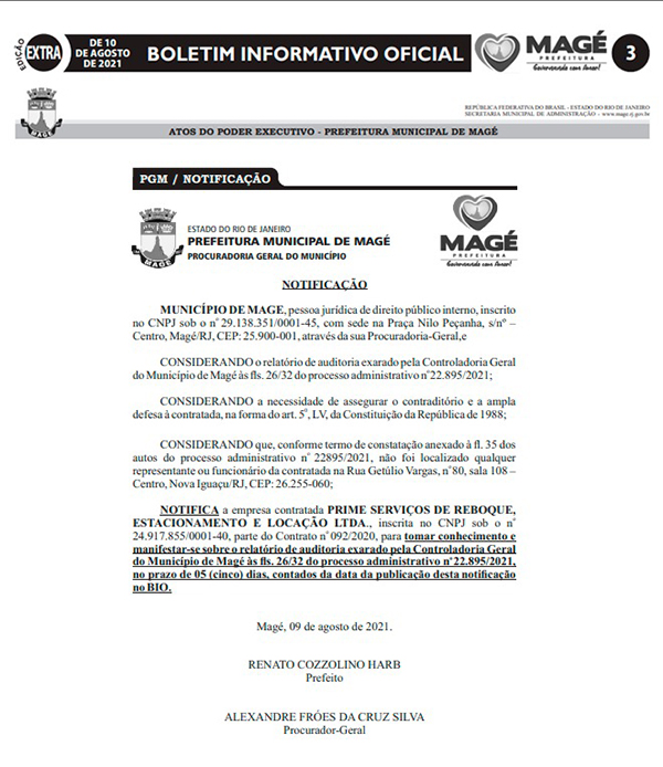 Magé notifica empresa de estacionamento por irregularidades em licitação do governo passado